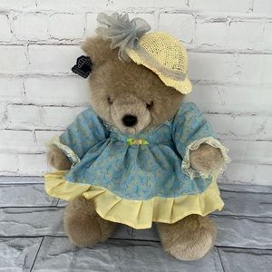Vintage Applause 1986 Bear in dress and hat, ear tag